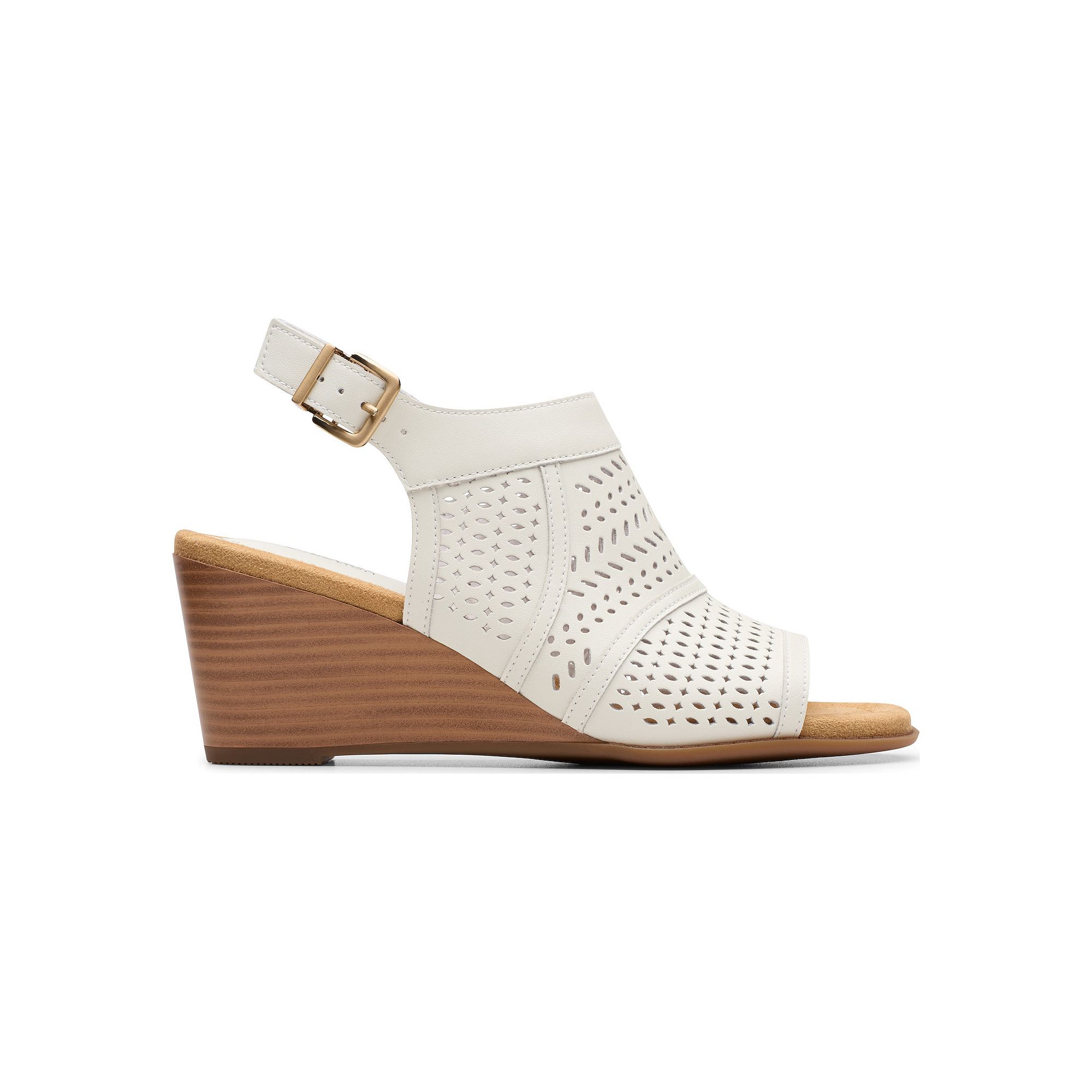 Clarks® Womens Emmalae Hope Leather Wedge Sandals, Size: 11 Wide, Off Whi