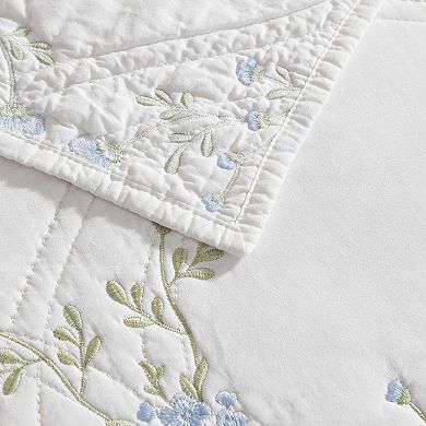 Laura Ashley Floral Embroidery Blue Quilt Set