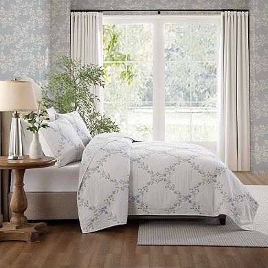 Laura Ashley Floral Embroidery Blue Quilt Set