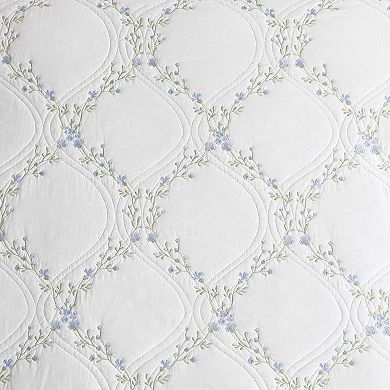 Laura Ashley Floral Embroidery Blue Quilt Set