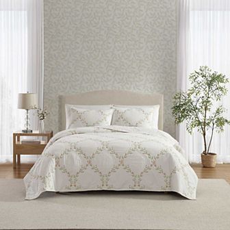 Laura Ashley Floral Embroidery Pink King Quilt Set