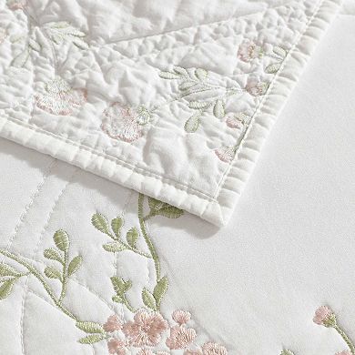 Laura Ashley Floral Embroidery Pink King Quilt Set