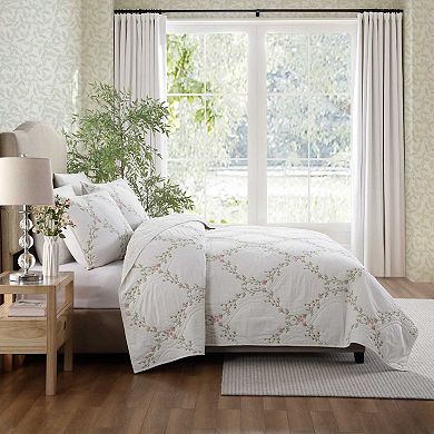 Laura Ashley Floral Embroidery Pink King Quilt Set