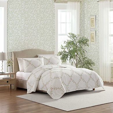 Laura Ashley Floral Embroidery Pink King Quilt Set