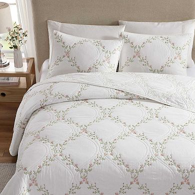 Laura Ashley Floral Embroidery Pink King Quilt Set