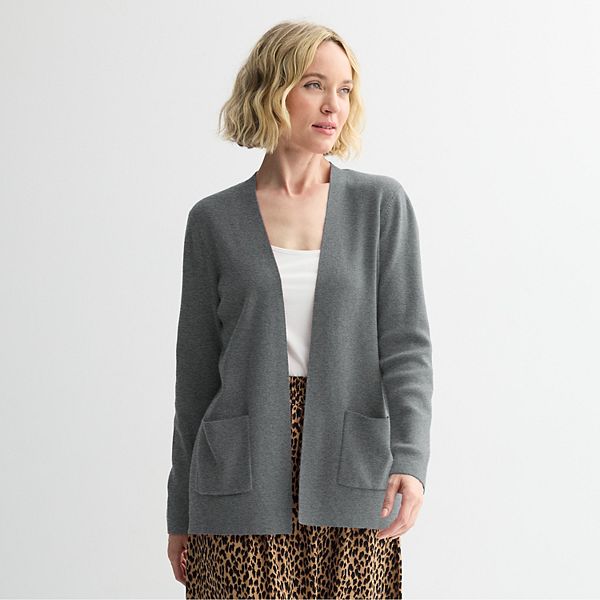 Petite Croft & Barrow® Polished Open Front Cardigan