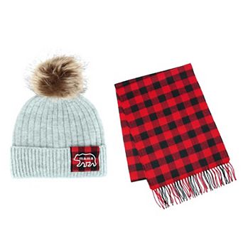 David and Young Women's Mama Bear Winter Beanie and Matching Buffalo Plaid Scarf Set