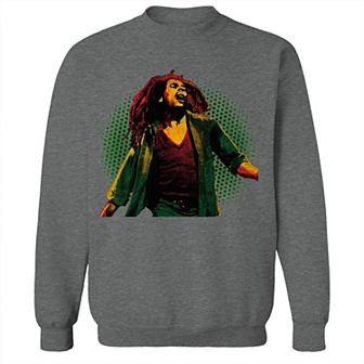 Junior's Bob Marley Halftone Background Graphic Fleece Sweatshirt