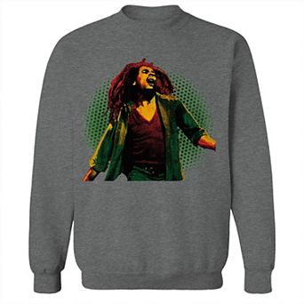 Junior's Bob Marley Halftone Background Graphic Fleece Sweatshirt
