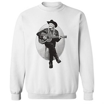 Junior's Willie Nelson Old WN Sitting Graphic Fleece Sweatshirt