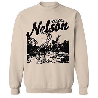Junior's Willie Nelson Cowboy Stencil Graphic Fleece Sweatshirt