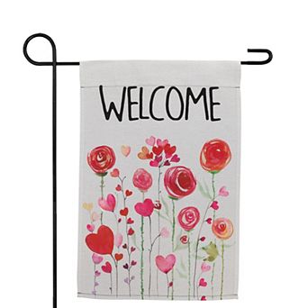 Northlight Roses & Hearts Floral "Welcome" Outdoor Garden Flag