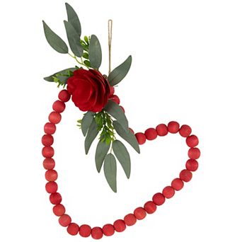 Northlight Wooden Beads & Rose Valentine's Day Heart Wall Décor