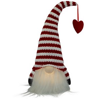 Northlight LED Striped Hat with Heart Valentine's Day Gnome Table Decor