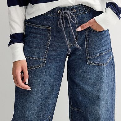 Juniors' SO® Mid Rise Pull On Barrel Jeans