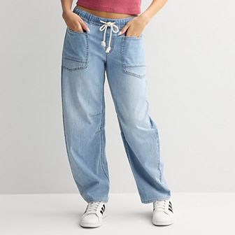 Juniors' SO® Mid Rise Pull-On Barrel Jeans