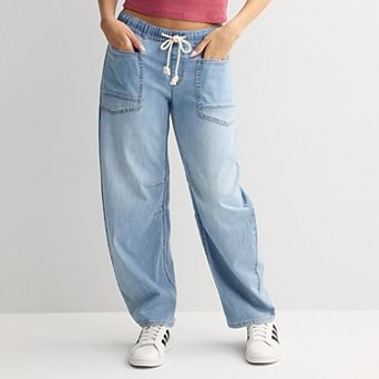 Juniors' SO® Mid Rise Pull-On Barrel Jeans