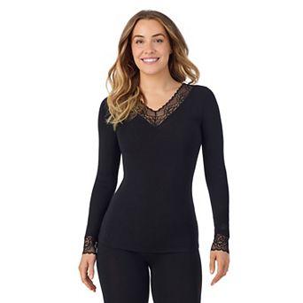 Women's Cuddl Duds® Softwear Stretch Lace Long Sleeve V-Neck Top