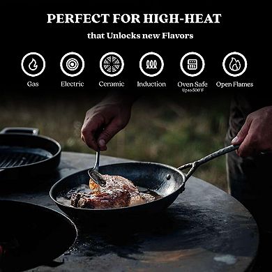 Alva Artist Carbon Steel Pan 11" Non Toxic Pre-Seasoned w/ Natural Mineral Oil Nonstick Frying Pan