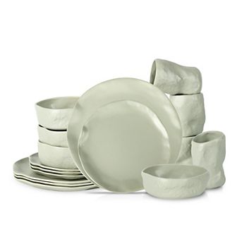 Stone by Mercer Project ATIK Stoneware 16 pc Dinnerware Set in Sage-Grey