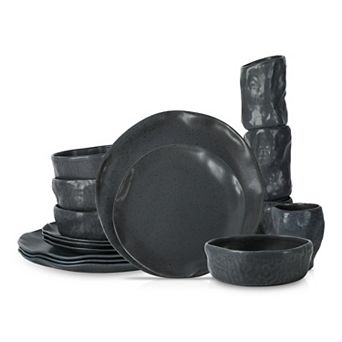 Stone by Mercer Project ATIK Stoneware 16 pc Dinnerware Set in Speckled Matte Black
