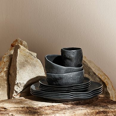 Stone by Mercer Project ATIK Stoneware 16-Piece Dinnerware Set in Speckled Matte Black