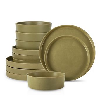 Stone by Mercer Project MODAN 12 pc Round Dinnerware Set in Green