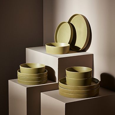 Stone by Mercer Project MODAN 12-Piece Round Dinnerware Set in Green