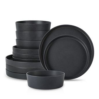 Stone by Mercer Project MODAN 12 pc Round Dinnerware Set in Charcoal