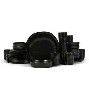 Stone by Mercer Project HEKONDA Stoneware 32 pc Dinnerware Set in Black