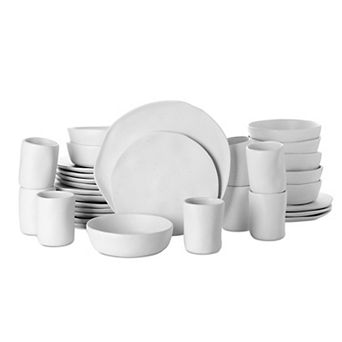 Stone by Mercer Project HEKONDA Debossed Stoneware 32 pc Dinnerware in Speckled White
