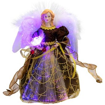 Northlight Color-Changing Fiber Optic Burgundy Dress Christmas Angel Tree Topper