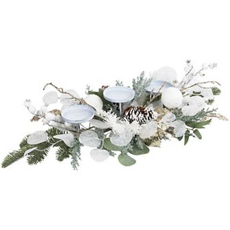Northlight Mixed Artificial Winter Foliage & Berries Christmas Pillar Candle Holder