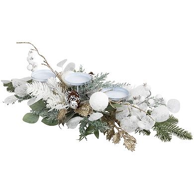Northlight Mixed Artificial Winter Foliage & Berries Christmas Pillar Candle Holder