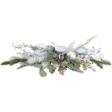 Northlight Mixed Artificial Winter Foliage & Berries Christmas Pillar Candle Holder