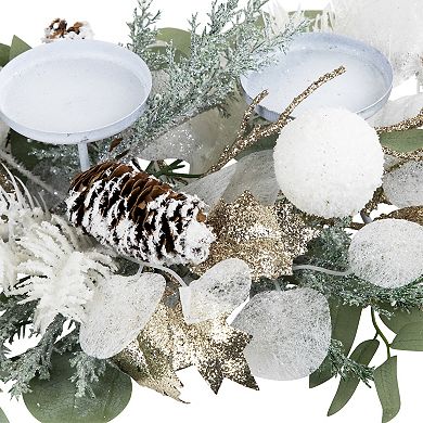 Northlight Mixed Artificial Winter Foliage & Berries Christmas Pillar Candle Holder