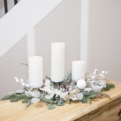Northlight Mixed Artificial Winter Foliage & Berries Christmas Pillar Candle Holder