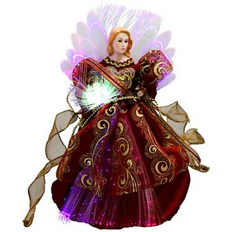 Northlight Lighted Fiber Optic Burgundy Dress Angel Christmas Tree Topper