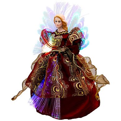 Northlight Lighted Fiber Optic Burgundy Dress Angel Christmas Tree Topper