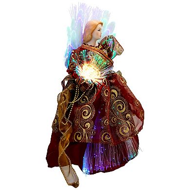 Northlight Lighted Fiber Optic Burgundy Dress Angel Christmas Tree Topper