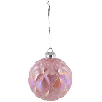 Northlight Pink Glittered Geometric Iridescent Glass Ball Christmas Ornaments 4 pc Set