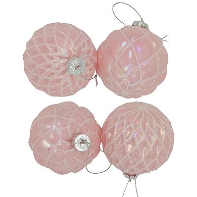 Northlight Pink Glittered Geometric Iridescent Glass Ball Christmas Ornaments 4-piece Set