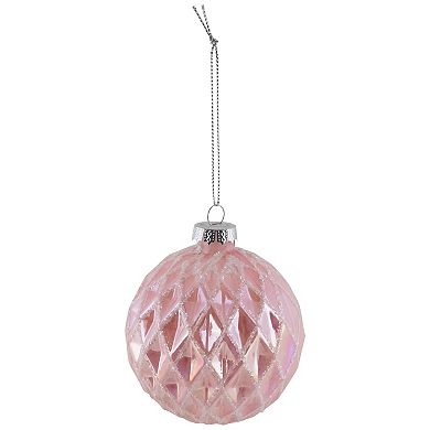Northlight Pink Glittered Geometric Iridescent Glass Ball Christmas Ornaments 4-piece Set