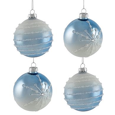 Northlight Stripes & Snowflakes Shiny Glass Ball Christmas Ornaments 4-piece Set