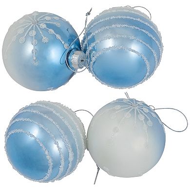 Northlight Stripes & Snowflakes Shiny Glass Ball Christmas Ornaments 4-piece Set