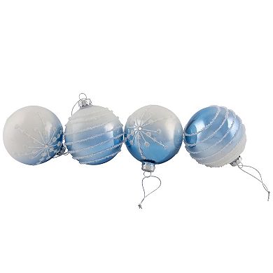 Northlight Stripes & Snowflakes Shiny Glass Ball Christmas Ornaments 4-piece Set