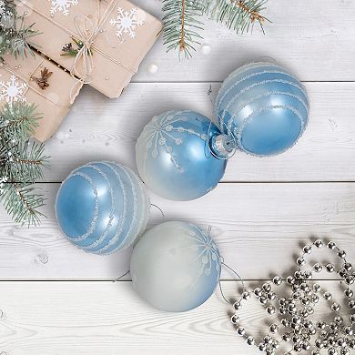 Northlight Stripes & Snowflakes Shiny Glass Ball Christmas Ornaments 4-piece Set