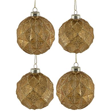 Northlight Geometric Glittered Mercury Glass Ball Christmas Ornaments 4-piece Set