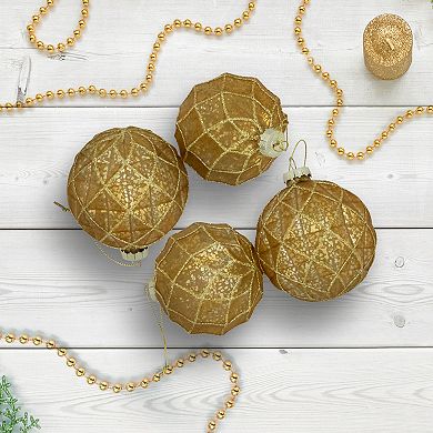 Northlight Geometric Glittered Mercury Glass Ball Christmas Ornaments 4-piece Set