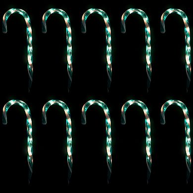 Northlight Lighted Outdoor Green Candy Cane Christmas Pathway Markers 10-piece Set